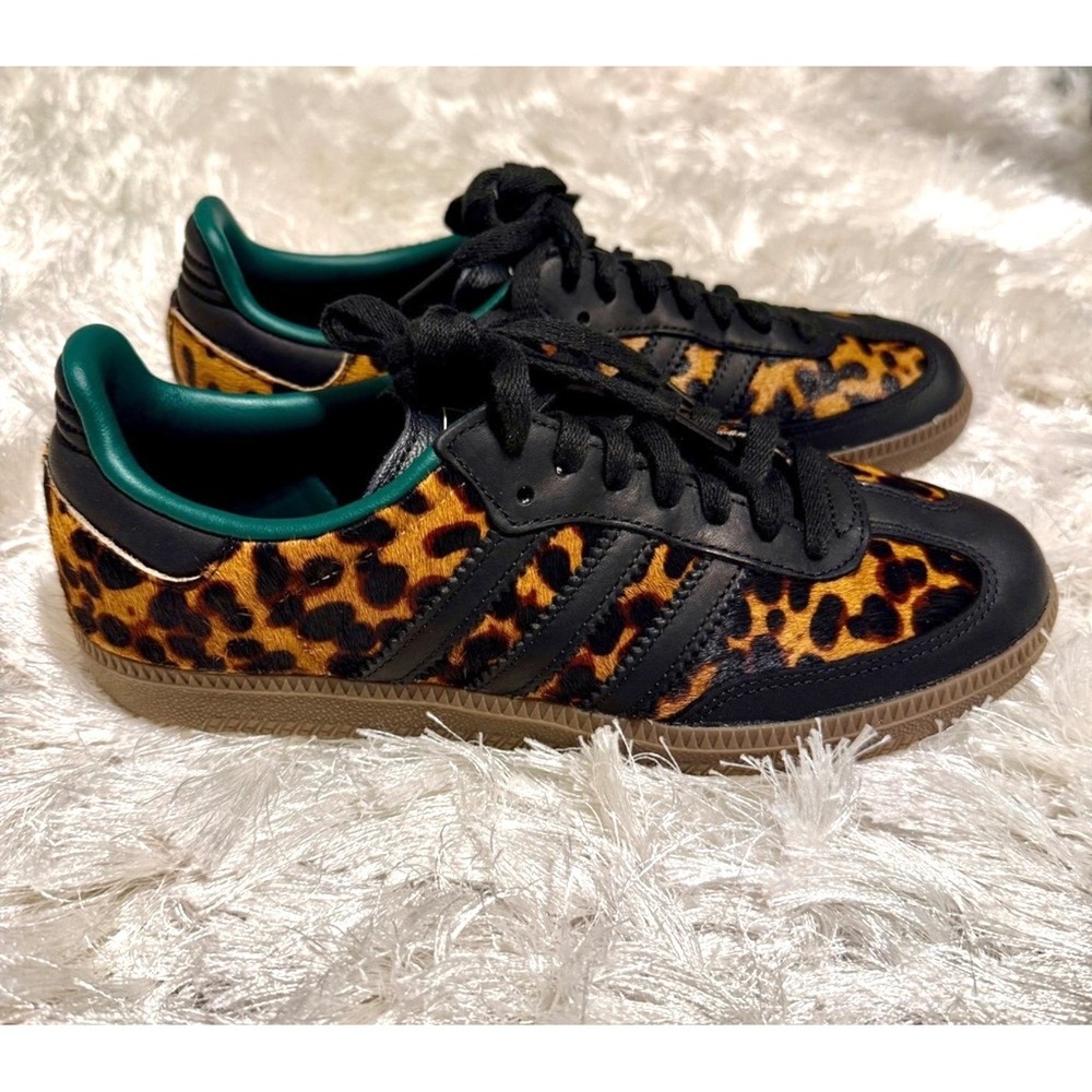 Adidas Samba OG Leopard Pony Hair Black Green Gum Sole Sneakers JI2735 Womens 7 - Picture 4 of 7